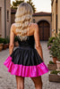 Load image into Gallery viewer, Black and Fuchsia Satin Strapless Short Corset Homecoming Dress