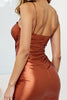 Load image into Gallery viewer, Copper Satin Bodycon Ruched Short Homecoming Dress