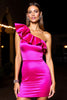 Load image into Gallery viewer, Fuchsia One Shoulder Tight Short Satin Homecoming Dress with Ruffles