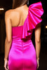 Load image into Gallery viewer, Fuchsia One Shoulder Tight Short Satin Homecoming Dress with Ruffles