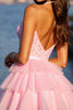 Load image into Gallery viewer, Sparkly Pink Tulle Corset Short Ruffled Homecoming Dress