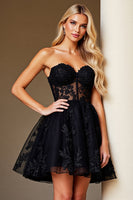 Load image into Gallery viewer, Black Lace Corset Sweetheart Short Homecoming Dress