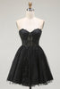 Load image into Gallery viewer, Black Lace A Line Sweetheart Short Corset Homecoming Dress