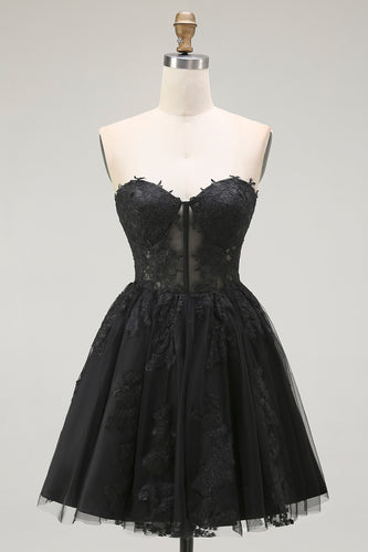 Black Lace A Line Sweetheart Short Corset Homecoming Dress