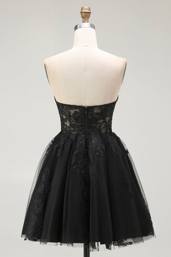 Black Lace A Line Sweetheart Short Corset Homecoming Dress