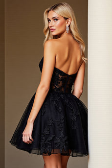 Black Lace Corset Sweetheart Short Homecoming Dress