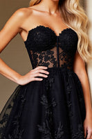 Load image into Gallery viewer, Black Lace Corset Sweetheart Short Homecoming Dress