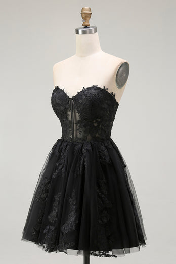 Black Lace A Line Sweetheart Short Corset Homecoming Dress