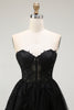 Load image into Gallery viewer, Black Lace A Line Sweetheart Short Corset Homecoming Dress