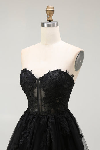 Black Lace A Line Sweetheart Short Corset Homecoming Dress