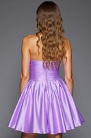 Load image into Gallery viewer, Purple Satin Strapless Short Homecoming Dress with 3D Flowers