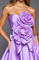 Load image into Gallery viewer, Purple Satin Strapless Short Homecoming Dress with 3D Flowers