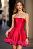 Load image into Gallery viewer, Floral Red Satin Short Strapless Homecoming Dress