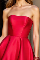 Load image into Gallery viewer, Floral Red Satin Short Strapless Homecoming Dress
