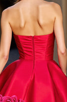 Load image into Gallery viewer, Floral Red Satin Short Strapless Homecoming Dress
