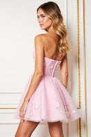 Load image into Gallery viewer, Floral Pink Corset Strapless Short Tulle Homecoming Dress