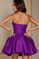 Load image into Gallery viewer, Dark Purple Ruched Sweetheart Short Satin Homecoming Dress