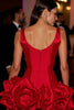 Load image into Gallery viewer, Floral Red Deep V-Neck Corset Short Satin Homecoming Dress