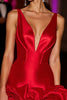 Load image into Gallery viewer, Floral Red Deep V-Neck Corset Short Satin Homecoming Dress