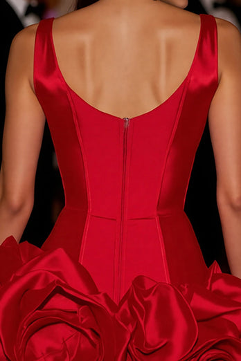 Floral Red Deep V-Neck Corset Short Satin Homecoming Dress
