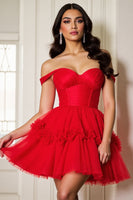 Load image into Gallery viewer, Red Corset A Line Short Tulle Homecoming Dress with Ruffles