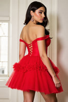 Load image into Gallery viewer, Red Corset A Line Short Tulle Homecoming Dress with Ruffles