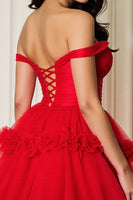 Load image into Gallery viewer, Red Corset A Line Short Tulle Homecoming Dress with Ruffles