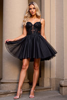 Load image into Gallery viewer, Black Corset Short Tulle Homecoming Dress with Appliques