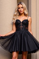 Load image into Gallery viewer, Black Corset Short Tulle Homecoming Dress with Appliques