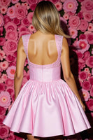 Load image into Gallery viewer, Pink Corset Satin A Line Short Homecoming Dress with Bow