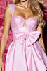 Load image into Gallery viewer, Pink Corset Satin A Line Short Homecoming Dress with Bow