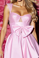 Load image into Gallery viewer, Pink Corset Satin A Line Short Homecoming Dress with Bow