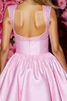 Load image into Gallery viewer, Pink Corset Satin A Line Short Homecoming Dress with Bow