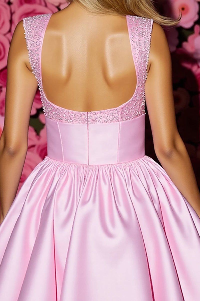 Load image into Gallery viewer, Pink Corset Satin A Line Short Homecoming Dress with Bow
