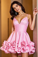 Load image into Gallery viewer, Floral Pink Satin A Line Short Corset Homecoming Dress