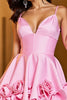Load image into Gallery viewer, Floral Pink Satin A Line Short Corset Homecoming Dress