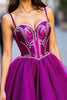 Load image into Gallery viewer, Sparkly Dark Purple Tulle Short Corset Homecoming Dress with Beading