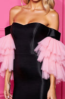 Load image into Gallery viewer, Black and Pink Satin Short Corset Homecoming Dress with Sleeves