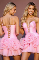 Load image into Gallery viewer, Pink A Line Short Tulle Homecoming Dress with 3D Flowers