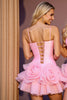 Load image into Gallery viewer, Pink A Line Short Tulle Homecoming Dress with 3D Flowers