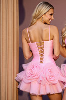 Load image into Gallery viewer, Pink A Line Short Tulle Homecoming Dress with 3D Flowers