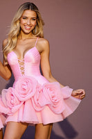 Load image into Gallery viewer, Pink A Line Short Tulle Homecoming Dress with 3D Flowers