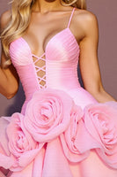 Load image into Gallery viewer, Pink A Line Short Tulle Homecoming Dress with 3D Flowers