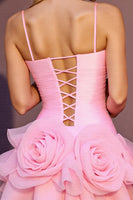 Load image into Gallery viewer, Pink A Line Short Tulle Homecoming Dress with 3D Flowers