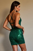 Load image into Gallery viewer, Sparkly Dark Green Bodycon Sequins Short Homecoming Dress