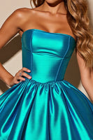 Load image into Gallery viewer, Blue Corset Strapless Satin A Line Short Homecoming Dress