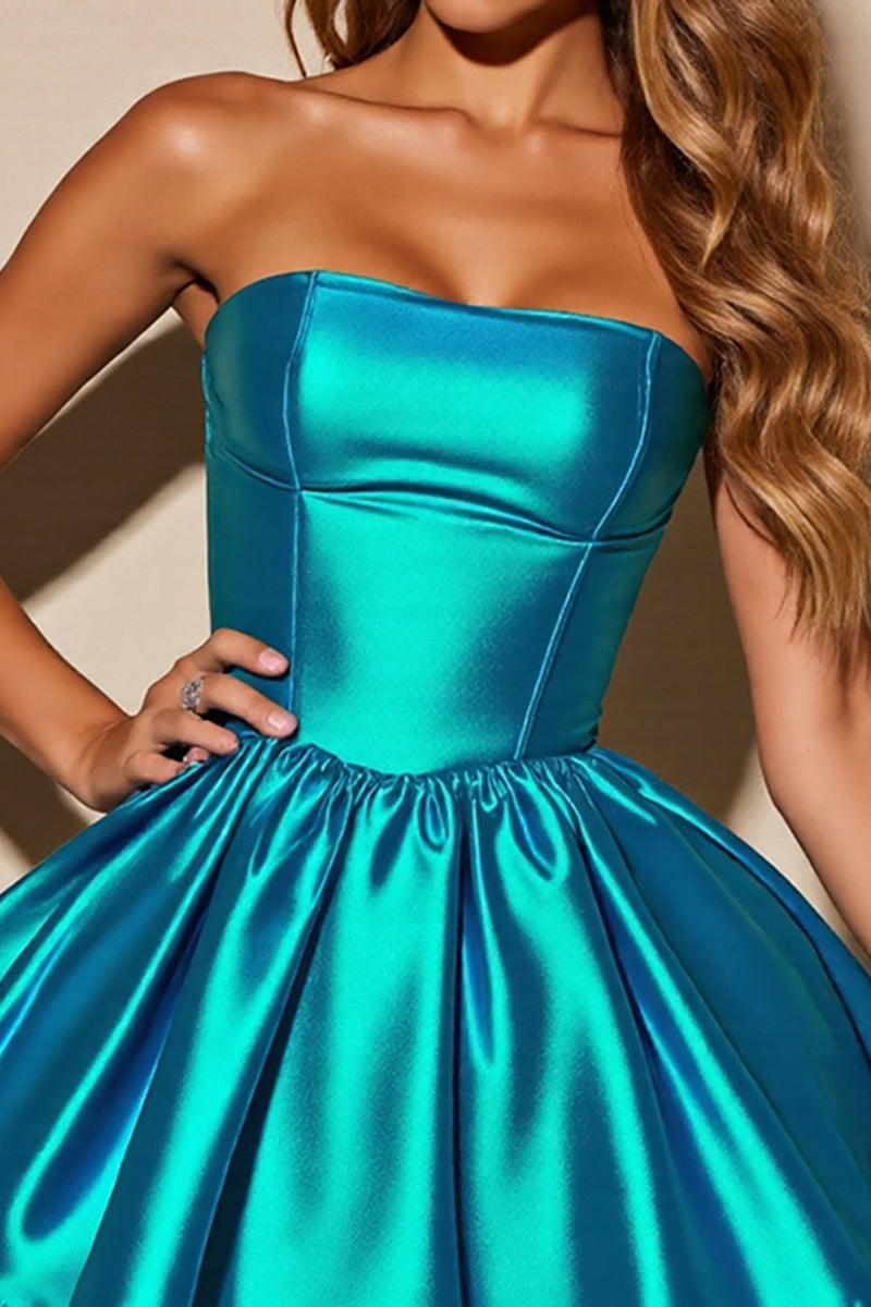 Load image into Gallery viewer, Blue Corset Strapless Satin A Line Short Homecoming Dress