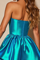 Load image into Gallery viewer, Blue Corset Strapless Satin A Line Short Homecoming Dress