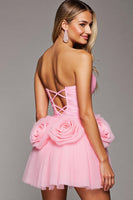 Load image into Gallery viewer, Floral Pink Corset A Line Short Tulle Homecoming Dress
