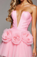 Load image into Gallery viewer, Floral Pink Corset A Line Short Tulle Homecoming Dress